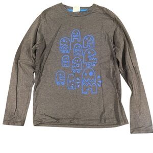 Mini Boden Kids Long Sleeve Shirt with Blue Monster Graphic
